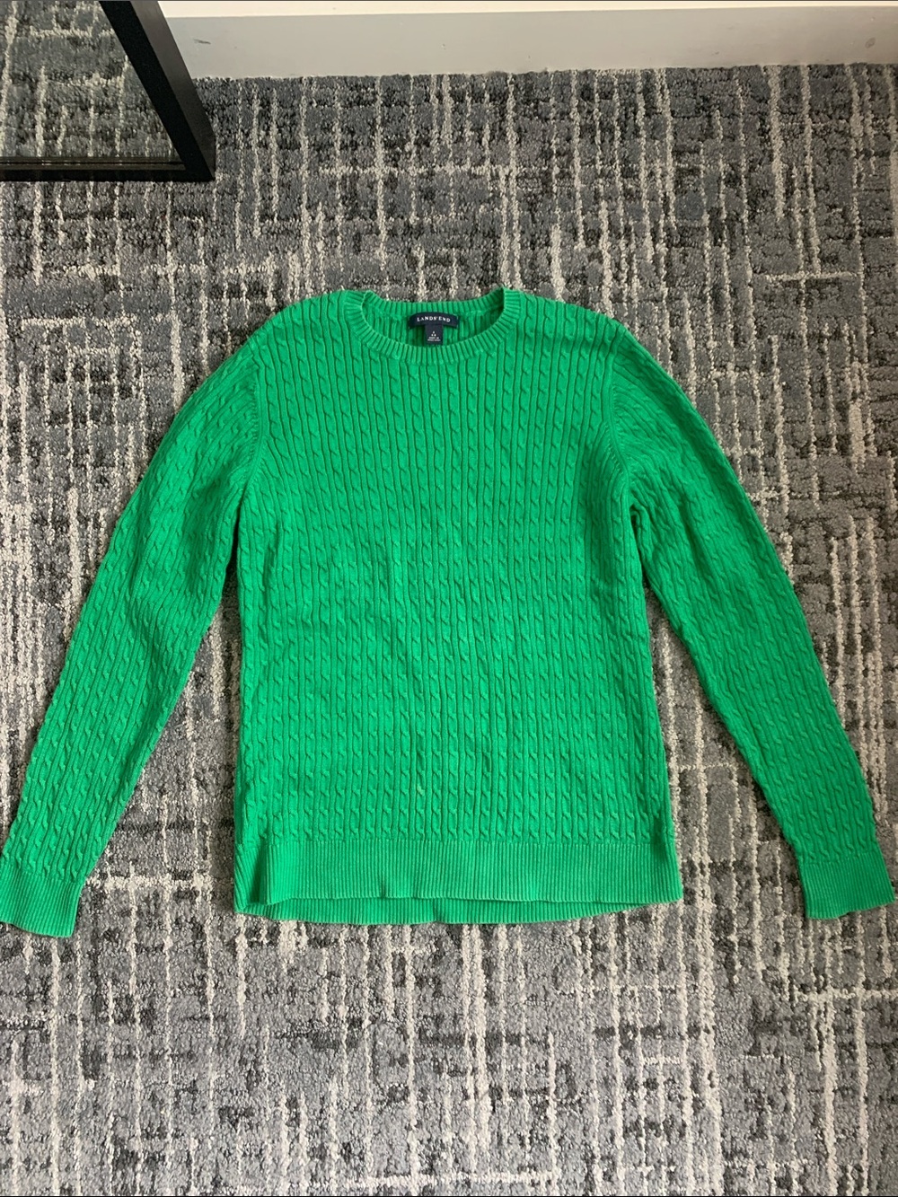 Lands' End Women's Cotton Cable Knit Crewneck Sweater - Green